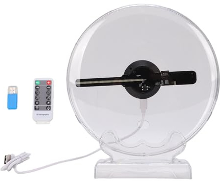 BONKZEBU Ventilador de Holograma 3D, Proyector de Ventilador Holográfico con Cubierta, Pantalla de Publicidad LED HD con Holograma 3D, 80 Cuentas LED Holográficas 1080P para Exhibición de