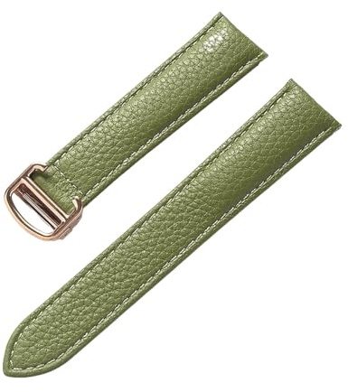 YINGO Kompatibel Med Cartier Tank Solo London Vikbart Spänne Pebbled Mjukt Läderband Brun Lila Blå Grön Klocktillbehör(Olive green rose,20mm)