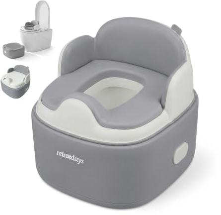 Relaxdays 4-i-1-potta, barnpott med lock, 33,5x36,5x29 cm, grå | WC-sits & pall, resevänlig
