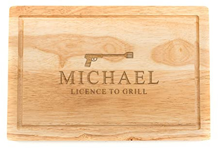 Personalised Birthday Gifts for Men - Licence to Grill Wood Cutting Board - Novelty Birthday Present - Fathers Day Gift - Personalised BBQ Chopping Board - Wooden Serving Board