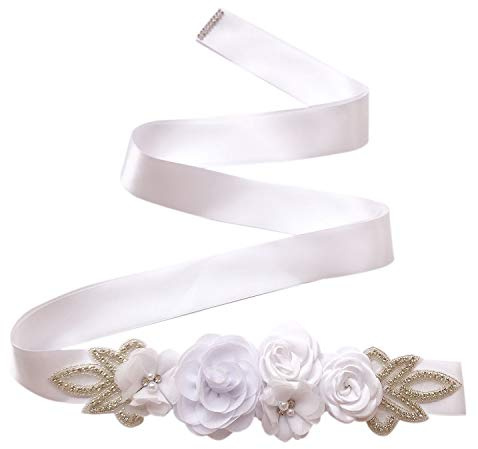 Amorar Damen Hochzeits-Gürtel Schärpe Blume Brautgürtel Sash Hochzeit Party Brautjungfer Kleid Gürtel Kristall Strass Taillengürtel Hüftgurt Schmuckgürtel Kleidung Zubehör (270cm lang)