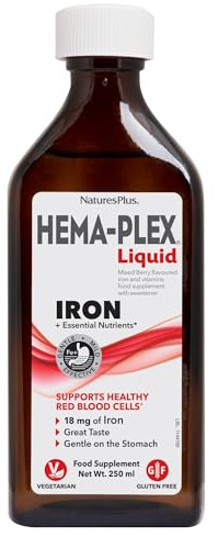 NaturesPlus Hema Plex Iron Liquid, Mixed Berry - 18 mg Elemental Iron Supplement for Total Blood Health - with Vitamin Bs, C & Bioflavonoids - Vegetarian, Gluten Free - 250 ml