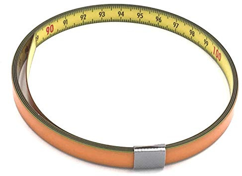 Skalenbandmaß 3m mit Selbstklebefolie - Bezifferung von links nach rechts - Stahl, gelb mit Polyamid Beschichtung - Breite: 10mm, mit Duplexteilung - Gehrungsband Anschlagband Rollbandmaß Lineal