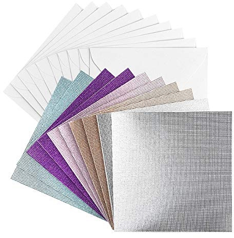 Ideen mit Herz Grußkarten-Set mit Umschlägen| 10 farbige Karten | Glitzer-Leinen-Optik | blanko | neutral | ideal für Glückwünsche zum Geburtstag, Hochzeit (Farbsortierung 2, 11 x 11 cm)