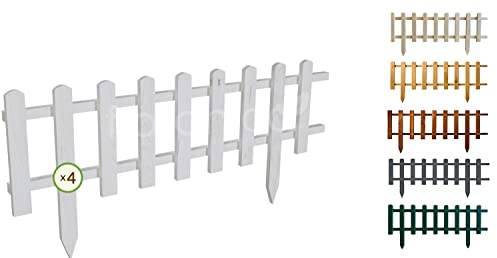 Floranica 4 Stk. Beeteinfassung Steckzaun Zierzaun 40 cm x 100 cm Weiß Gartenzaun aus Holz Dekozaun Lattenzaun Rasenkante imprägniert Umzäunung für Garten Wege Beeten