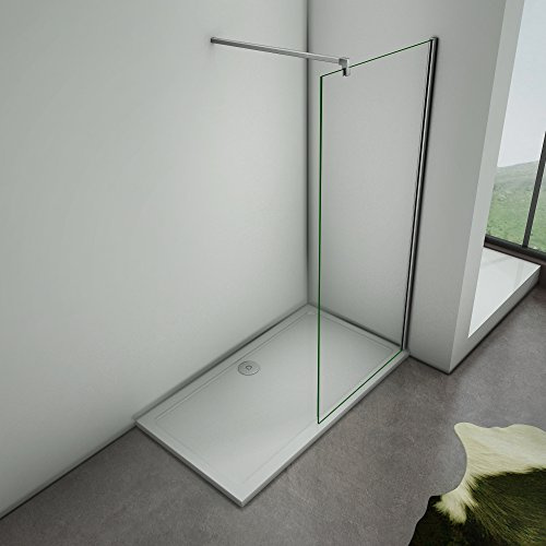 130x200cm Box Doccia Parete Walk In Con Vetro Trasparente Easyclean 10mm+Barra 90cm | Trasparente, Easyclean