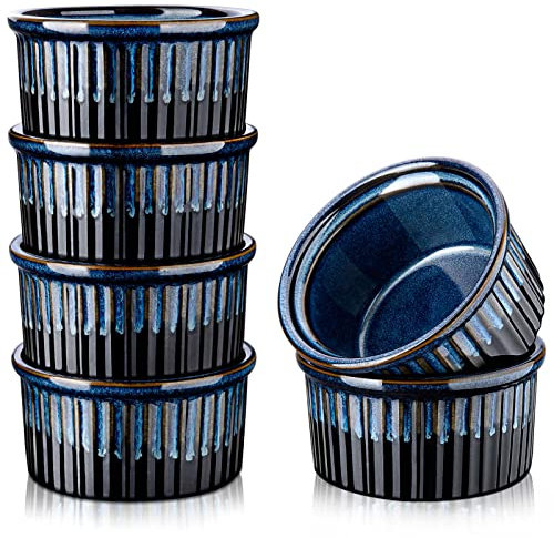 vancasso Moldes para Soufflé Moldes Hornear 6PCS Cuencos Pequeños para Creme Brulee Cuencos de Postres Salsas, Aperitivos 300ML Azul