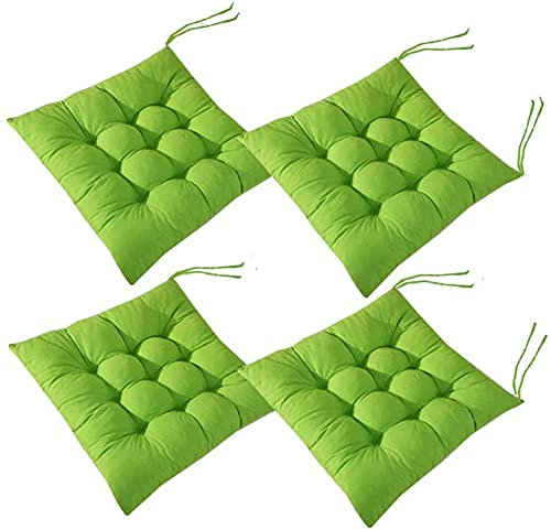 Topstylehouse 4 PCS Soft Chair Pads, Chair Seat Pads with Ties, Chair Cushions Dining Room for Garden Patio Kitchen Dining (Green,45x45cm)