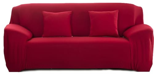 Meicynhoger Stretch Sofabezug 3 Sitzer, Sofaüberwurf Sofabezüge Elastische für Sofa mit Armlehne (Rot,3 Sitzer)