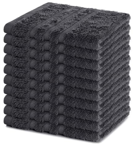 Lavea® 10er Seiftuch Set, 30 x 30 cm, 100% Baumwolle Frottier 500 g/m², Gästehandtücher und kleine Waschlappen, pflegeleicht 60 °C, Frottierserie Elena, ideal für Bad und Gäste WC, Anthrazit