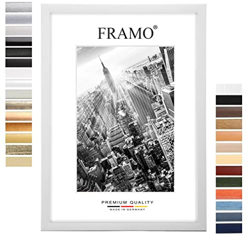 FRAMO Holz Bilderrahmen 84,1 x 118,9 cm DIN A0 nach Maß - Kiefer weiss | Farbe/Größe wählbar | inkl. entspiegeltes Acrylglas | Rahmen für Puzzle | Foto | Poster