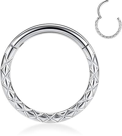 AROWRO 16 g rostfritt stål septum clicker daith rook tragus helix brosk lobe septum piercing smycke orm/pyramid/pil/stjärna design fällbar segmentring, Rostfritt stål