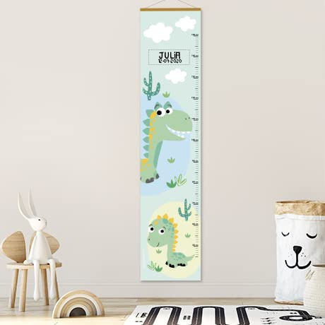 Gutmarkiert Messlatte für Kinder Dinosaurier-Design - Name & Geburtsdatum | Süße Wachstumstabelle aus Papier zum Aufhängen - fürs Baby- und Kleinkinderzimmer - für Jungen und Mädchen