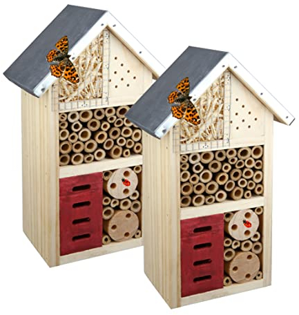 CULT at home 2 x Insektenhotel – Nistkasten für Nützlinge – Höhe 26 cm – Bienenhotel, Schmetterlingshaus, Insektenhaus aus Holz