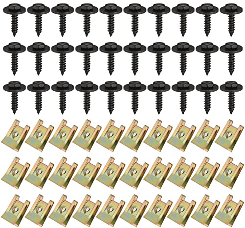 Hejo Blechmutter Schraube Mutter Clip Kit, 30 Sätze Kotflügelclip Blechmuttern Befestigung Clips Karosserieschrauben Klemmen Sechskantschrauben Metallschalenclip für Auto