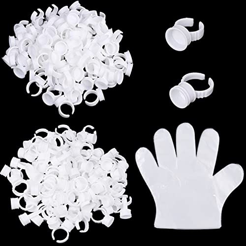 Lot de 100 bagues jetables pour encre de tatouage, sourcils, nail art, pigments, colle, avec 100 gants jetables en plastique PE