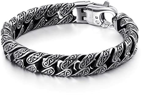 Bishilin Armband Edelstahl Männer, Partnerarmband Vintage Filigran Panzerarmband Breit 12MM Freundschaftsarmband Charm-Armband Silber Schwarz