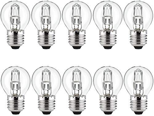 NCC-Licht Lot de 10 ampoules halogènes Eco - En forme de goutte - 42 W - Près de 60 W - E27 - Transparentes - Blanc chaud - Intensité variable