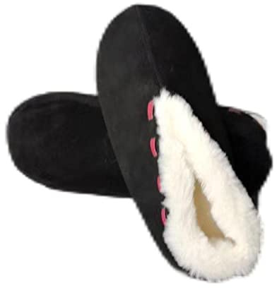 MaxW Winter Hausschuhe für Damen und Herren Plüsch Bettschuhe Weiche Warme Spanische Leder Hausschuhe Kuhfell Mokassins Schwarze 37