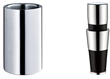 WMF Clever&More Sekt-Weinkühler Edelstahl 19,5 cm, Flaschenkühler doppelwandig matt & Vino 2in1 Weinausgießer mit Flaschenverschluss, 2,4 cm, Ausgießer, Cromargan Edelstahl, Silikon
