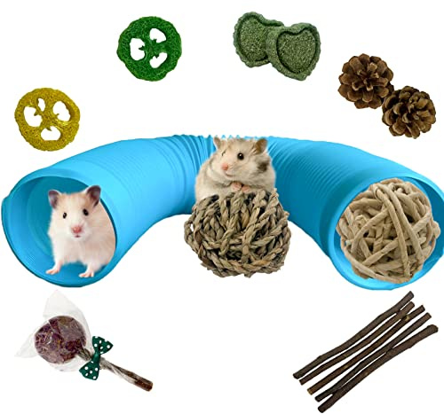 MUYG Plastic Hamster Fun Tunnels,Ferrets Foldable Exercising Training Tunnels Hamsters Hideout Tube 15 Pcs Small Animal Chew Toys for Guinea Pigs, Chinchillas, Rats, Gerbils (Blue)