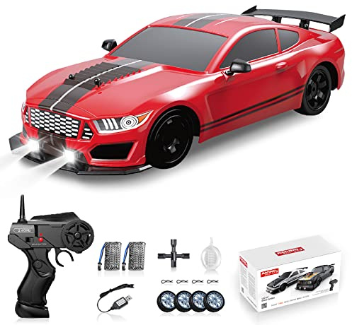 Sakeye RC Drift Car 2.4GHz 1:16 Scale 4WD High Speed Remote Control Cars Vehicle with LED Lights Two Batteries and Drifting Tires Racing Sport Toy Cars for Adults Boys Girls Kids