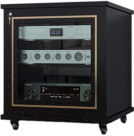 FIFOR Geschlossener Audioturm mit 2 bis 4 Ebenen, Medienkonsolenschrank for Unterhaltungszentren mit Schloss, höhenverstellbare Regale, Videokomponentenschrank (Color : Black, Size : 56 * 60 * 68cm)