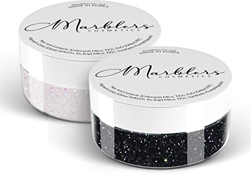 MARBLERS Feines Glitzer-Duo in Kosmetikqualität [Black Knight & Rainbow White], ungiftig, vegan, tierversuchsfrei, Lidschatten, Nagellack, Nagelkunst, Festival, Rave- und Party-Make-up, Körper und