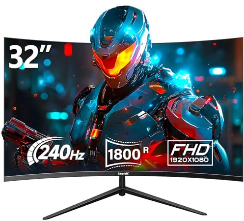 Gawfolk Gaming Monitor 32 Zoll Curved, 240Hz PC Bildschirm Full HD 1080P, Rahmenloses 1800R Gebogenes Computerbildschirm unterstützt VESA