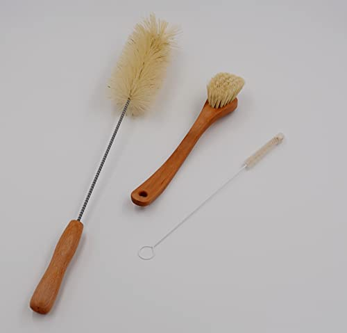 3er Set Reinigungsbüsten - Flaschenbürste, Spülbürste und Strohhalmbürste mit Baumwollkopf für kratzfreies Reinigen – Made in Germany