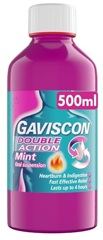 Gaviscon Double Action Mint Liquid 500ml - Heartburn & Acid Reflux Relief, Fast-Acting Formula, Protective Barrier, Long-Lasting Comfort, Suitable for Pregnancy, Digestion and Nausea