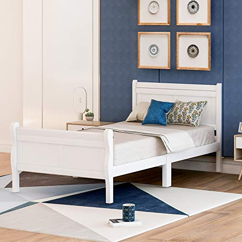 Twin Size Bed Frame with Headboard and Footboard for Bedroom, White