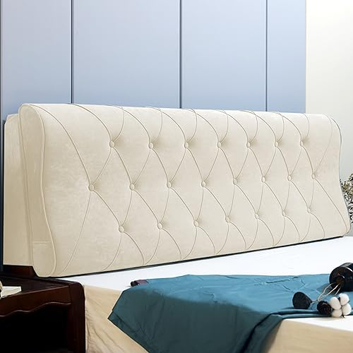 ZZYK Kopfteil Kissen Doppelbett Rückenlehne Samt Lesekeil Kissen Lendenwirbelstütze Gepolstertes Wandkissen Abnehmbarer Bezug Für Schlafsaal Tagesbett Etagenbett,Beige,Straps 75/190cm