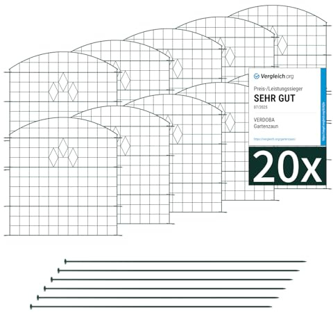 VERDOBA Premium Teichzaun - Gartenzaun Komplettset - Steckzaun 20 Zaunelemente - Zaun für den Garten, Gitterzaun Set Oberbogen Zaun Garten - Gartenzaun Metall (20x Oberbogen, Grün Diamant - RAL 6005)