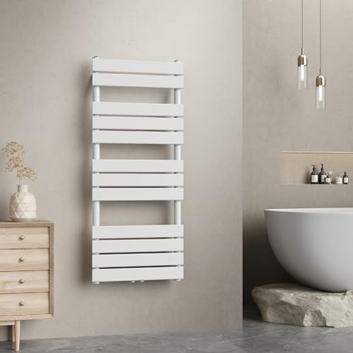 [neu.haus] Handtuchheizkörper Voss Badheizkörper Handtuchwärmer Handtuchtrockner mit Warmwasser Heizgerät mit Lamellen Mittelanschluss Wandmontage 120x50cm Weiß