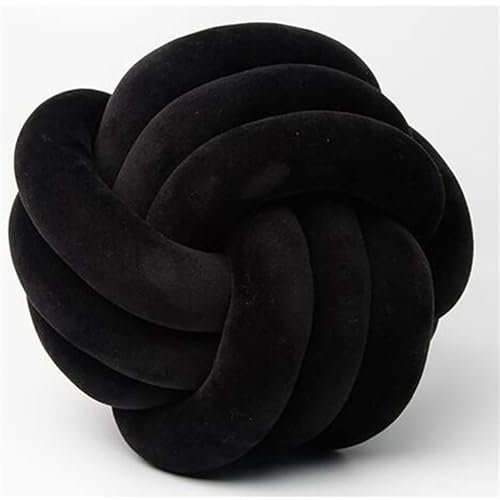 PTKG Knot Pillow, Knotenkissen,Hand Woven Knot Cushion, Knot Cushion, Plush Cushion, Soft Knotted Cushion, Knot Ball Cushion,Schwarz,28cm