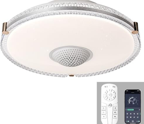Ventilateurs De Plafond Avec Lampe Intégrée Purification De L'air Par Plasma Plafonnier Ventilateur Design Minuterie 1/4H Ventilateur Plafond Sans Pale Silencieux Dimmable 6 Vitesses-50CM