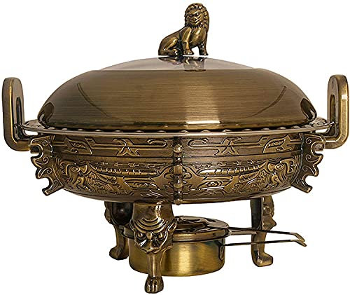 Stainless Steel Chafing Dish 3L Round Buffet Warmers Set W/Food Pans Stove Stand Visible Pot Lid and Fuel Holder for Weddings Parties Banquets (Color : Red Bronze) (Green Bronze) (Green Bronze )