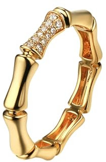 AMDXD Ring Rotgold 18K Au750, Bambus Verlobungsring mit Diamant Oval Form, Damen Bandringe Hochzeitsring 750 Gold Echt Gold Schmuck