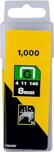 Stan-Ley 1-TRA705T Lot de 1000 agrafes de type G Argenté 8 mm Durable et résistant à la corrosion Papier agrafage tissu, plastique et bois clair Jaune/noir