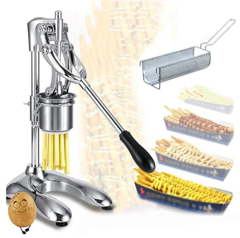 Pommes Frites Kartoffelpresse für lange Pommes Frites – manuelle 30 cm Bratkartoffelstreifenpresse mit passendem Korb – vertikale Kartoffelchips-Pressmaschine