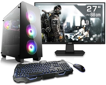 Basic Gaming PC mit Windows 11 Home | AMD Ryzen 5 5500 6x3.6GHz | GeForce RTX 3050 | 1000GB M.2 NVMe | 32GB DDR4 RAM | 27 TFT | WLAN, Computer für Zocker, Gamer Desktop Rechner zum Spielen | A10090