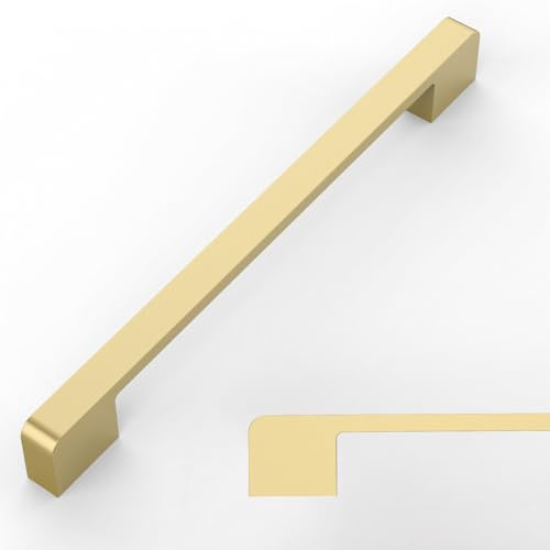 Amerdeco 10 Pack Brushed Gold Cabinet Pulls 256mm Hole Center Cabinet Hardware Kitchen Cabinet Handles for Bathroom Drawer Pulls Dresser Pulls AM018…