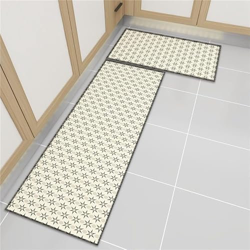 Küchenteppich Beige Stern Küchenläufer,Teppich Für Küchenteppich Waschbar rutschfest, Fussmatte Aussenküchenfußmatten Mikrofaser Teppiche Set Einfacher Stil 40X120