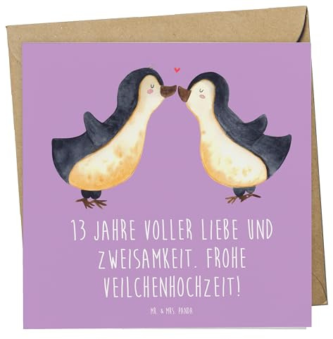 Mr. & Mrs. Panda Grußkarte 13. Hochzeitstag Veilchenhochzeit - Geschenk, Heirat, Glückwunschkarte, Geschenke, persönliche Andenken, Eheleben, faltkarte, Zweisamkeit, Klappkarte, anlasskarte, Heiraten