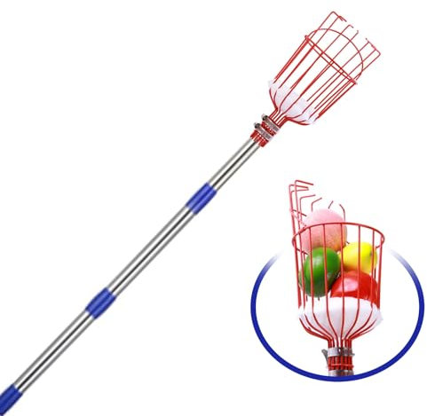 Adjustable Height Apple Picker, Fruit Picker Pole with Basket Telescoping, Stainless Steel, Fruit Picking Pole for Cherry Berry Fit Orange Blueberry Mango(3.6m)