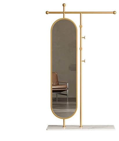 Hhmmei2024-23 Ganzkörperspiegel Standspiegel Einfache Standgarderobe, Ankleidespiegel for das Schlafzimmer, drehbarer Ganzkörperspiegel, Kleiderständer Stand-Ankleidespiegel(Gold,100cm)
