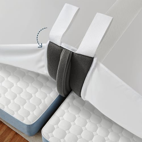 FeelAtHome 3-in-1 Bed Bridge Converter Kit Twin XL to King | Split King Gap Filler with Attached Fitted Sheet & Straps | Adjustable Bed Mattress Connector (White)