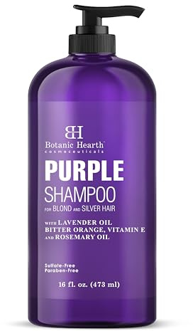 Botanic Hearth Purple Shampoo - for All Shades of Blonde, Silver and Gray Hair - With Lavender Oil, Vitamin E, & Rosemary Oil - Enhances Highlights - Sulfate Free, Paraben Free, 16 fl oz