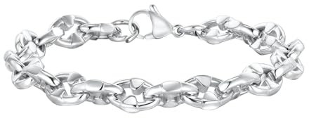 Bishilin Edelstahl Armband Männer Silber, Charms Armbänder 8.5MM Bohnenkette Gliederarmband Partnerarmband Herren Armband Personalisiert 22CM